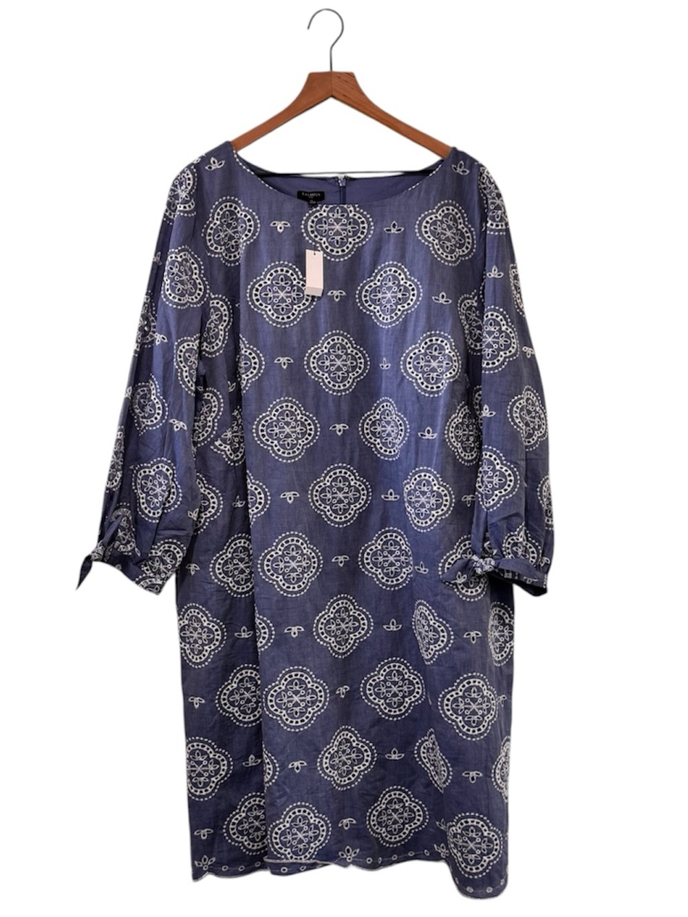 Talbots Tie Sleeve Eyelet Chambray Dress NWT